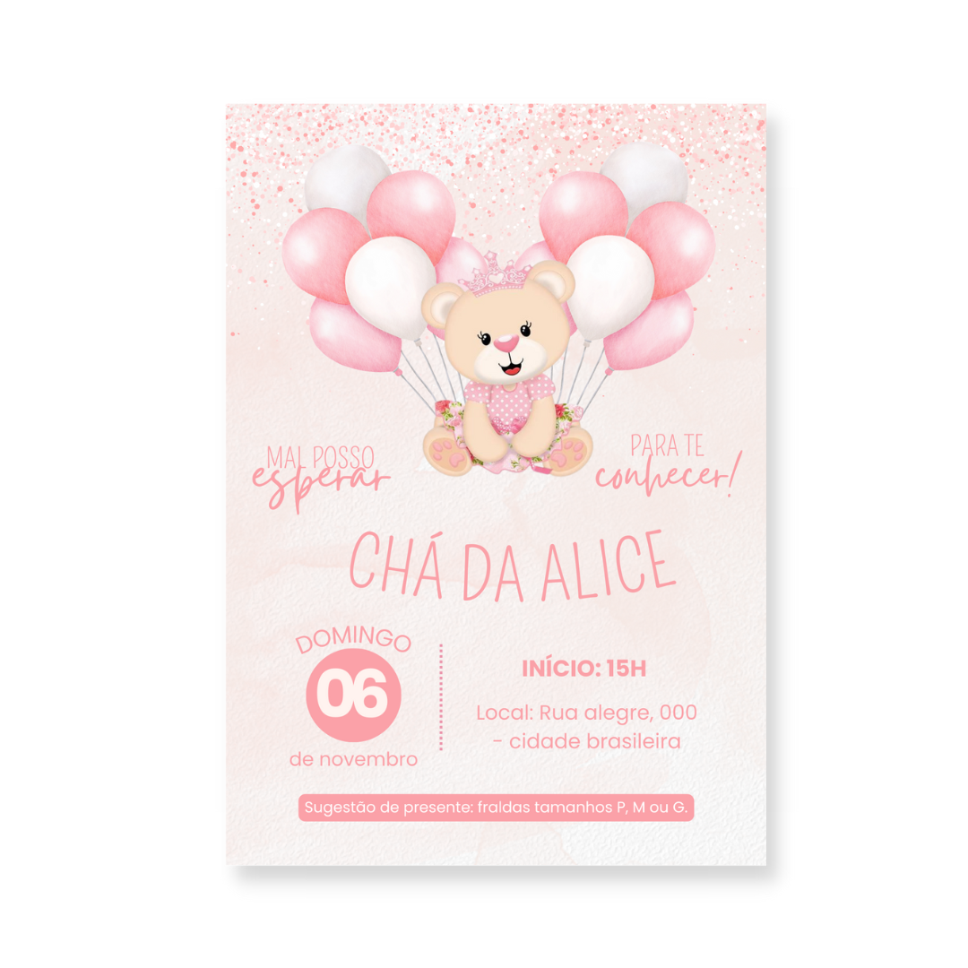 Convite Chá de Bebê Ursinha