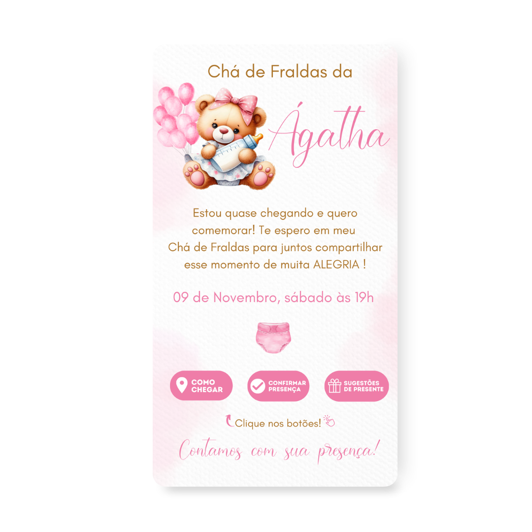 Convite Digital Interativo Premium Chá de Bebê Ursinha