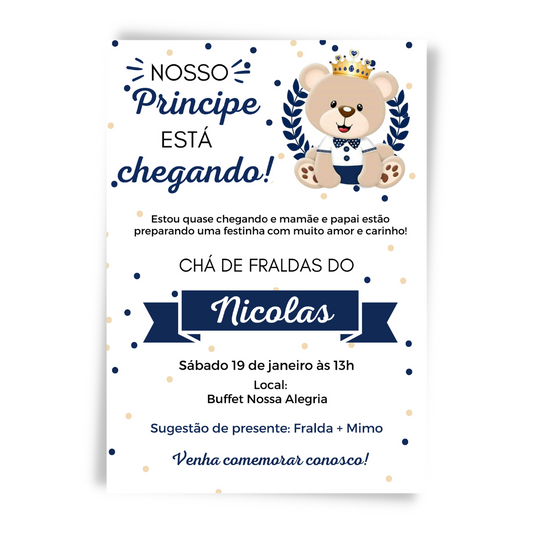 Convite Chá de Bebê Ursinho