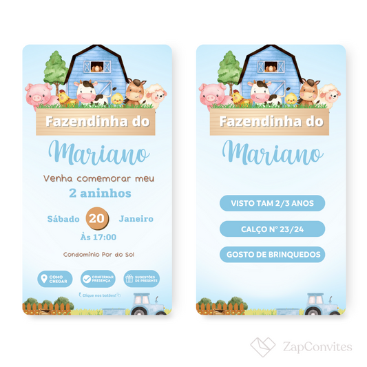 Convite Fazendinha Menino