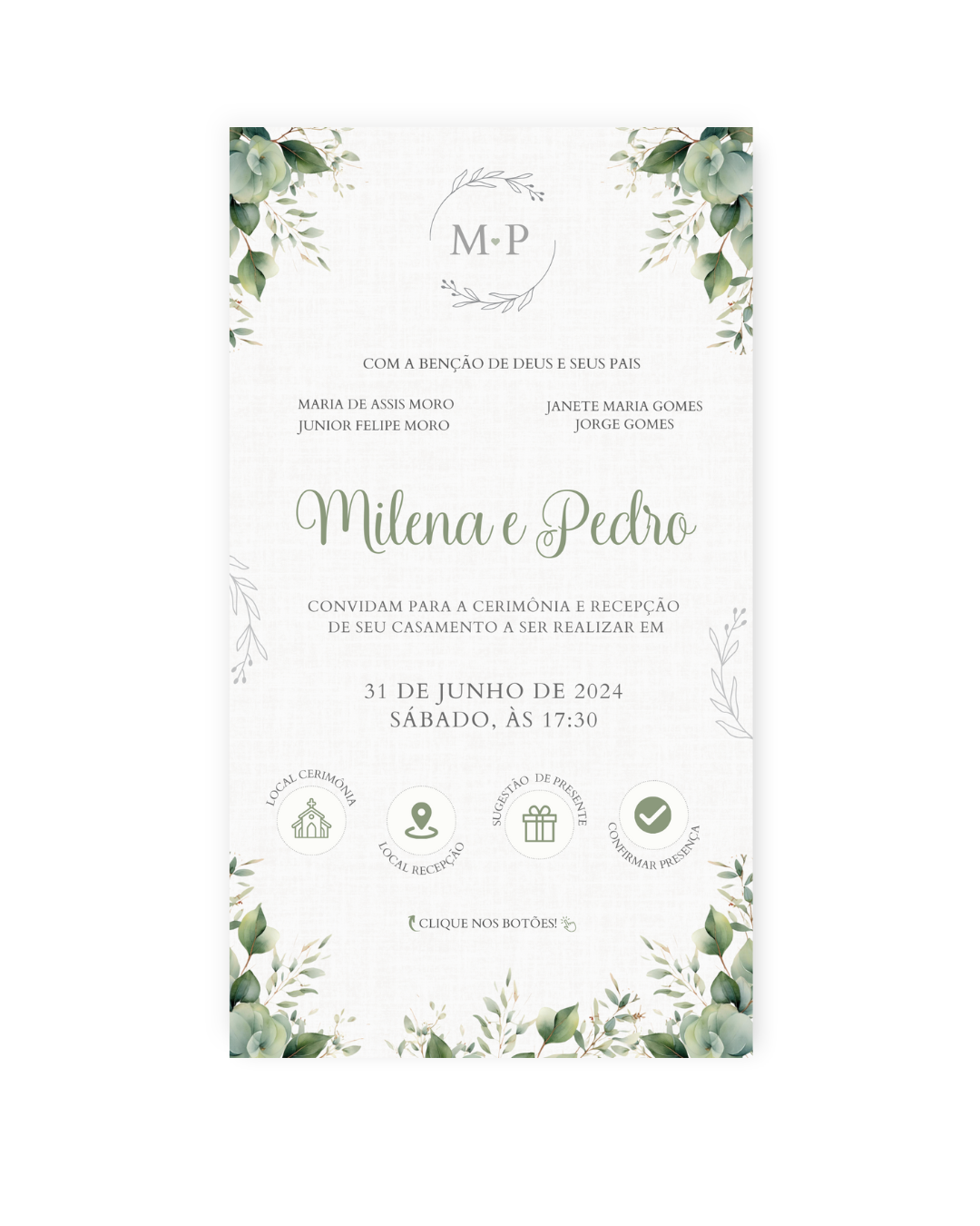 Convite Digital Interativo Casamento Verde - Rubi