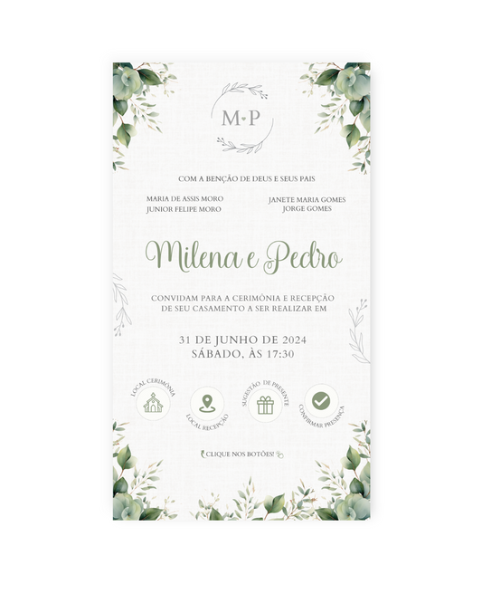 Convite Digital Interativo Casamento Verde - Rubi