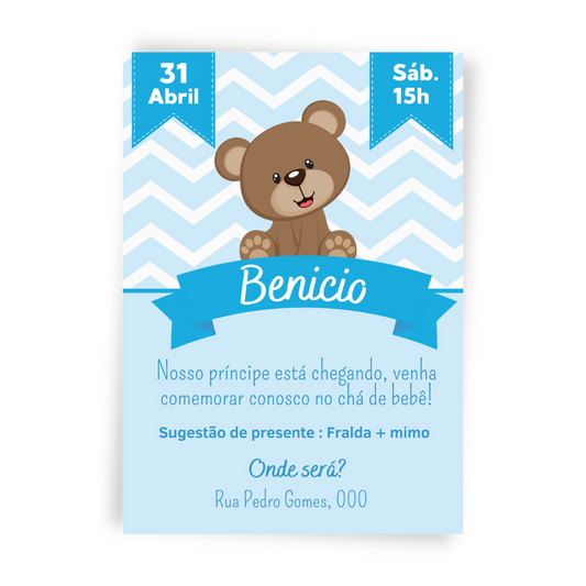 Convite Chá de Bebê Ursinho