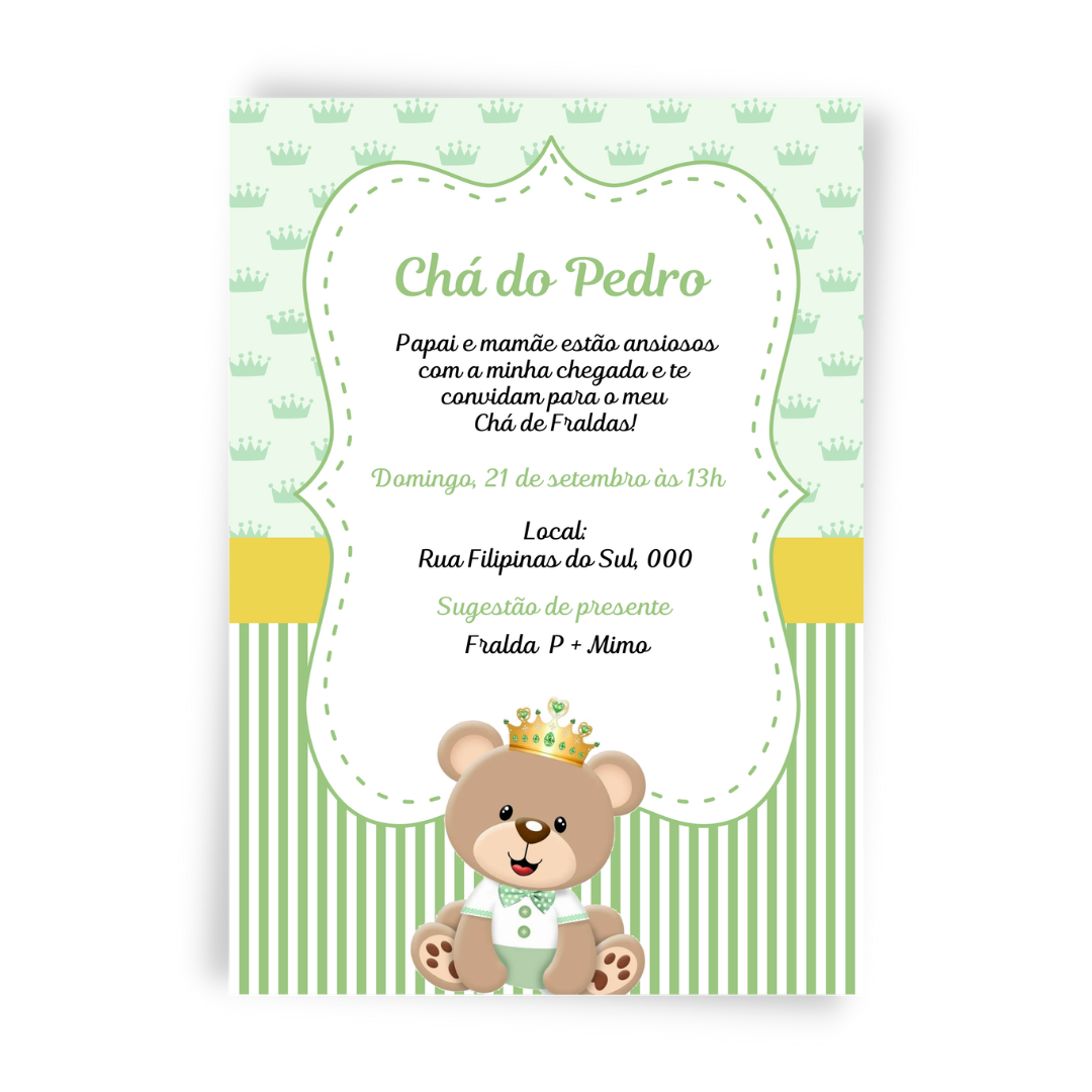 Convite Chá de Bebê Ursinho