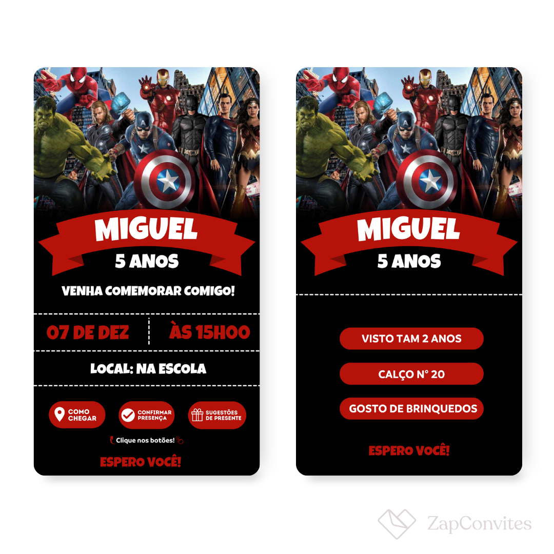 Convite Vingadores