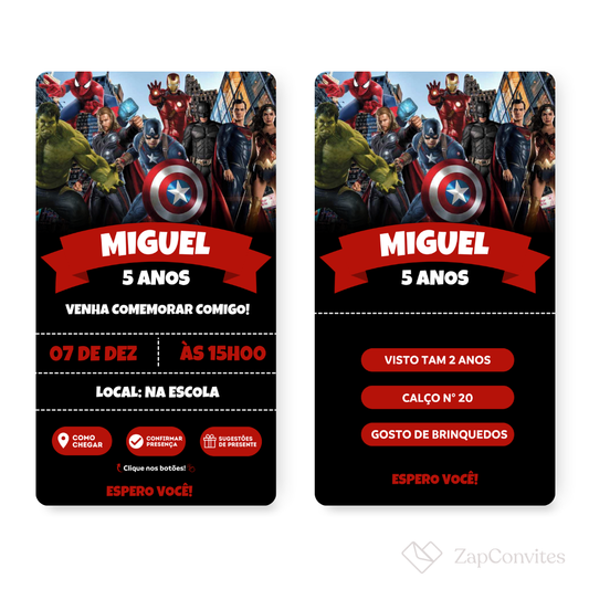 Convite Vingadores