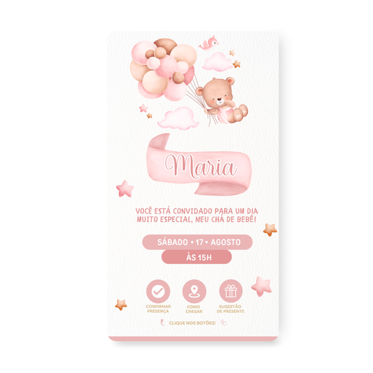 Convite Digital Interativo Premium Chá de Bebê Ursinha