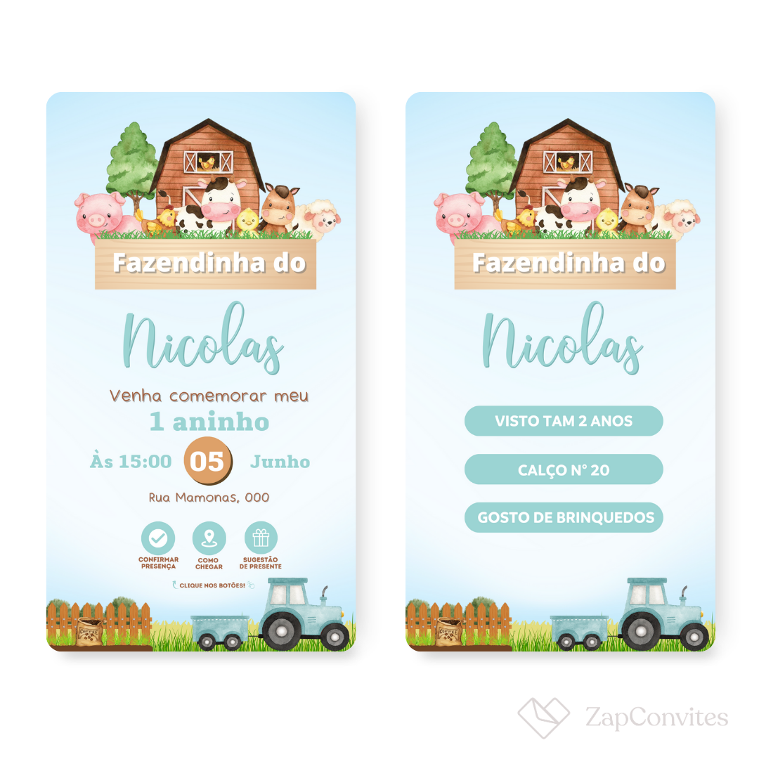 Convite Fazendinha Menino