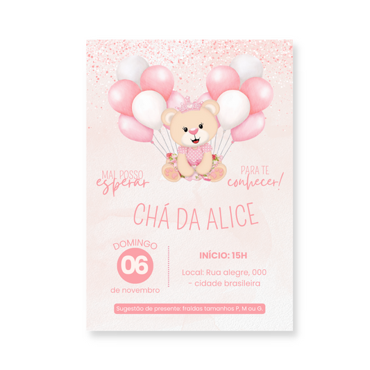 Convite Chá de Bebê Ursinha