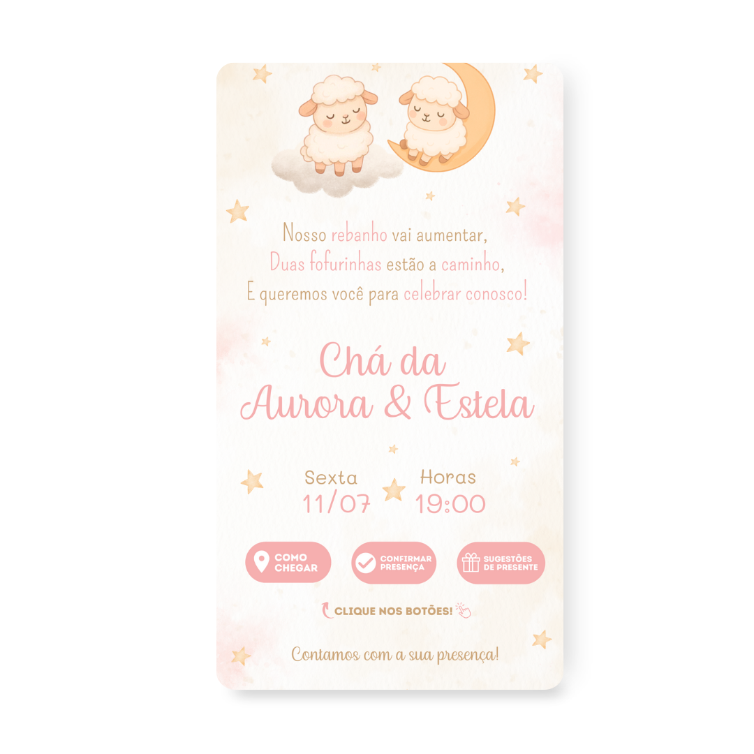 Convite Digital Interativo Premium Chá de Bebê Ovelhinha