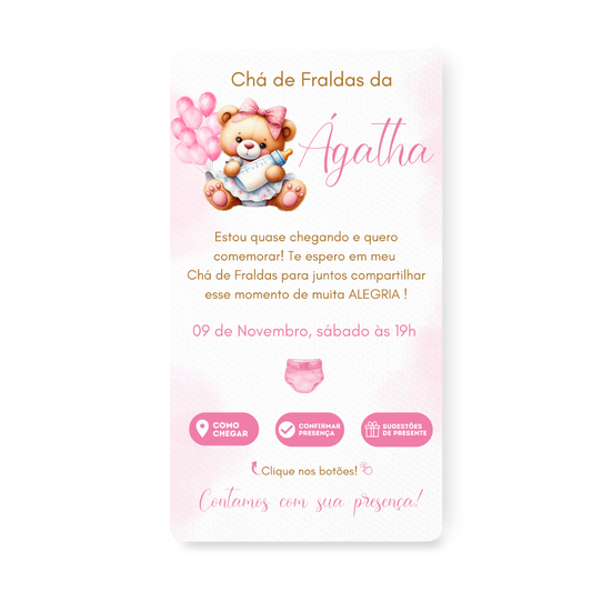 Convite Digital Interativo Premium Chá de Bebê Ursinha