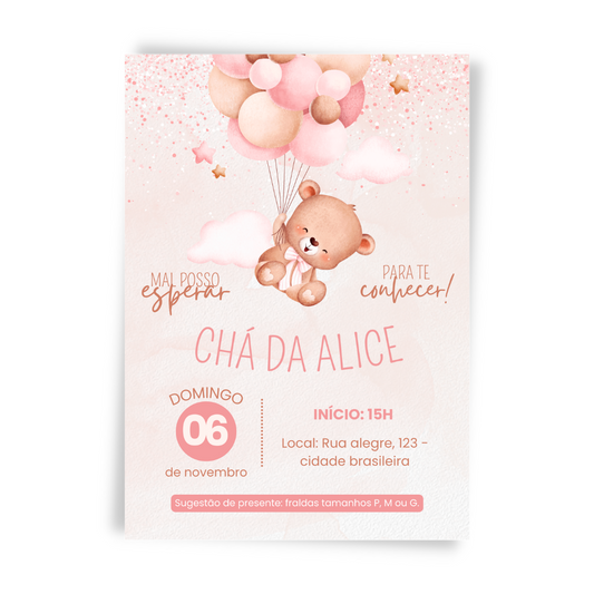 Convite Chá de Bebê Ursinha