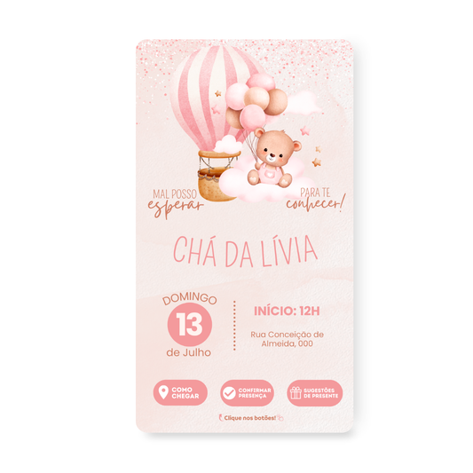 Convite Digital Interativo Premium Chá de Bebê Ursinha