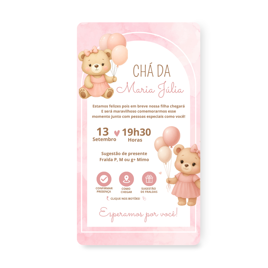 Convite Chá de Bebê Ursinha