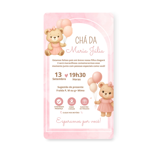 Convite Chá de Bebê Ursinha