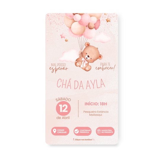 Convite Digital Interativo Premium Chá de Bebê Ursinha