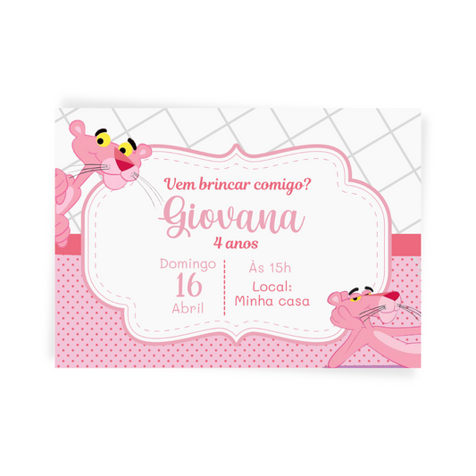 Convite Digital Convencional Pantera Cor de Rosa